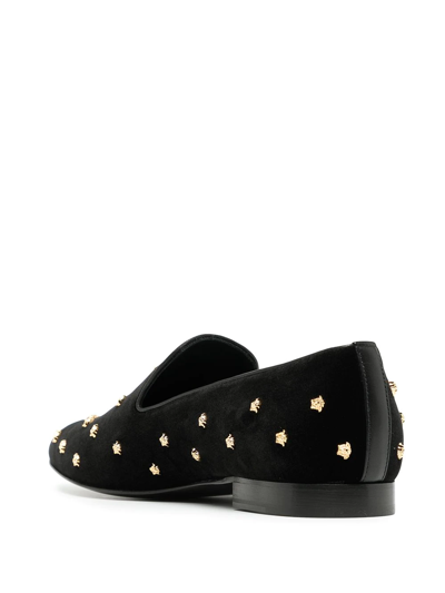 Shop Versace Studded Suede Loafers In Black