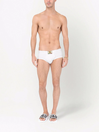 Shop Dolce & Gabbana Logo-waistband Cotton Briefs In White