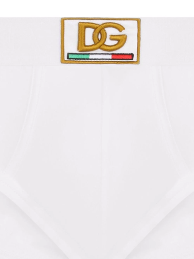 Shop Dolce & Gabbana Logo-waistband Cotton Briefs In White