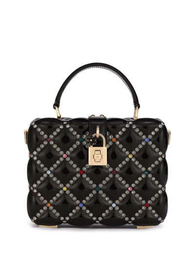 Shop Dolce & Gabbana Dolce Box Rhinestone-embellished Top-handle Bag In Black