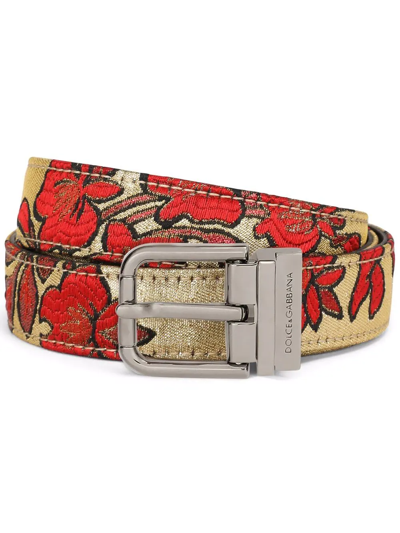 Shop Dolce & Gabbana Floral-print Buckle Belt In Neutrals