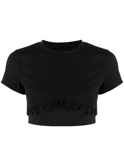 Shop Onefifteen X Beyond The Radar Cropped Ruffle-trim T-shirt In Black