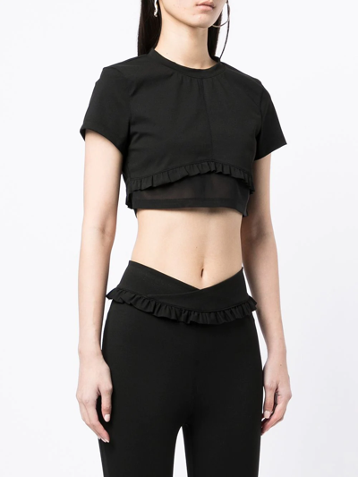 Shop Onefifteen X Beyond The Radar Cropped Ruffle-trim T-shirt In Black