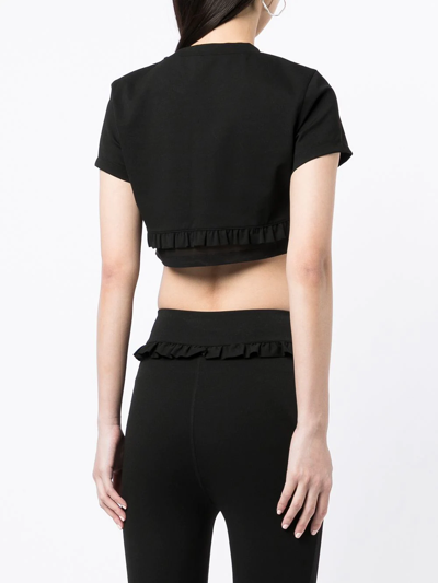 Onefifteen X Beyond The Radar Cropped Ruffle-trim T-shirt In Black