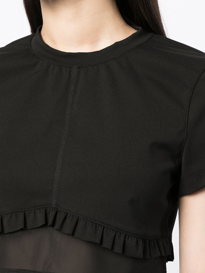 Onefifteen X Beyond The Radar Cropped Ruffle-trim T-shirt In Black