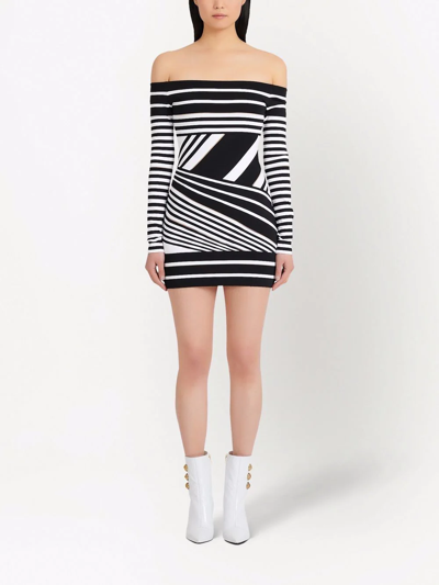 Shop Balmain Jacquard-stripe Minidress In Black