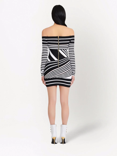 Shop Balmain Jacquard-stripe Minidress In Black