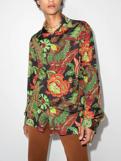 Shop Edward Crutchley Floral Print Spread Collar Shirt In Green