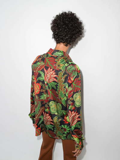 Shop Edward Crutchley Floral Print Spread Collar Shirt In Green