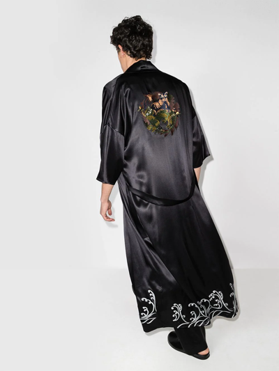 Shop Edward Crutchley Ferret-embroidered Silk Robe In Black