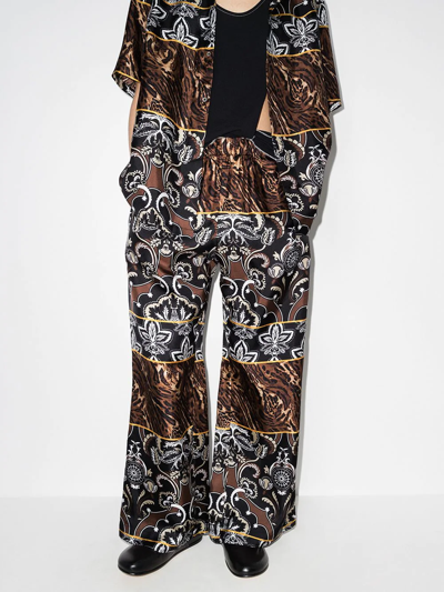 Shop Edward Crutchley Patchwork Wide-leg Silk Trousers In Brown