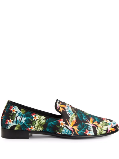 Giuseppe Zanotti Lewis Tropical Graphic-print Loafers In Black