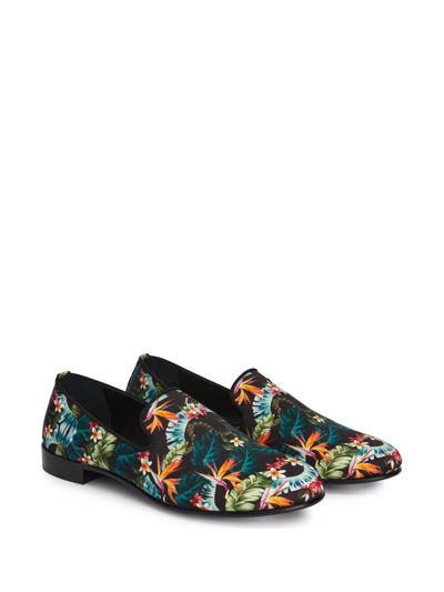 Giuseppe Zanotti Lewis Tropical Graphic-print Loafers In Black