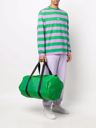 Shop Msgm Logo-print Luggage Bag In Green