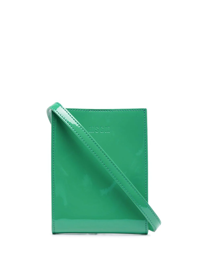 Shop Msgm Embossed Logo Pouch Bag In Green