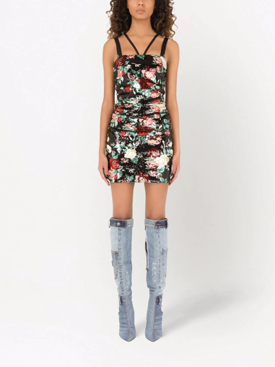 Dolce & Gabbana Sequinned Floral Motif Mini Dress In Black