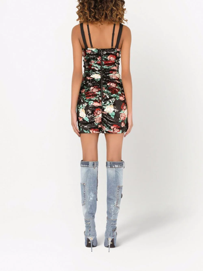 Dolce & Gabbana Sequinned Floral Motif Mini Dress In Black