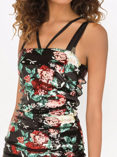 Dolce & Gabbana Sequinned Floral Motif Mini Dress In Black