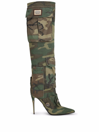 Shop Dolce & Gabbana Camouflage-pattern Pointed-toe Boots In Green