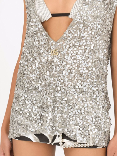Shop Dolce & Gabbana Sequin-embellished Sleeveless Blouse In Silver