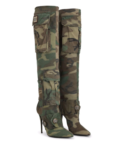 Shop Dolce & Gabbana Camouflage-pattern Pointed-toe Boots In Green
