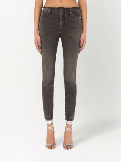 Dolce & Gabbana Logo-plaque Low-rise Skinny Jeans In Black