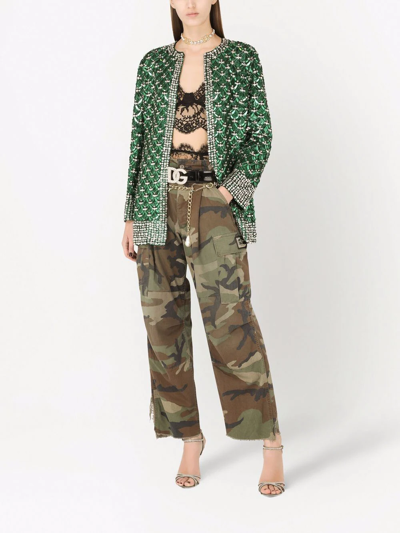 Dolce & Gabbana Scale Strass Embellished Organza Jacket In Green