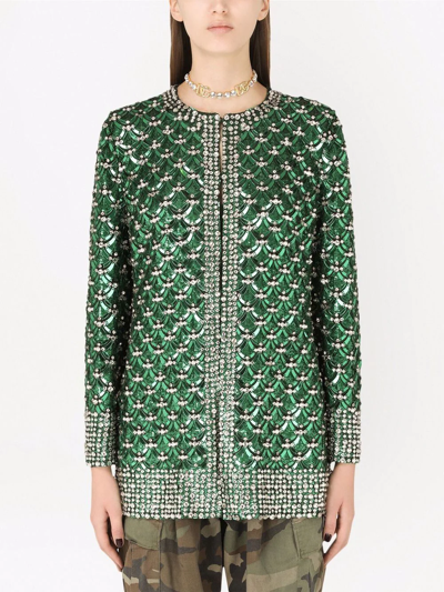 Dolce & Gabbana Scale Strass Embellished Organza Jacket In Green