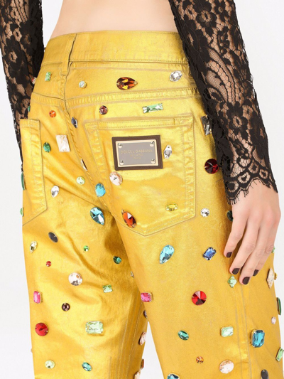 Shop Dolce & Gabbana Rhinestone-embellished Straight-leg Jeans In Yellow