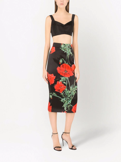 Shop Dolce & Gabbana Floral Print Pencil Skirt In Black
