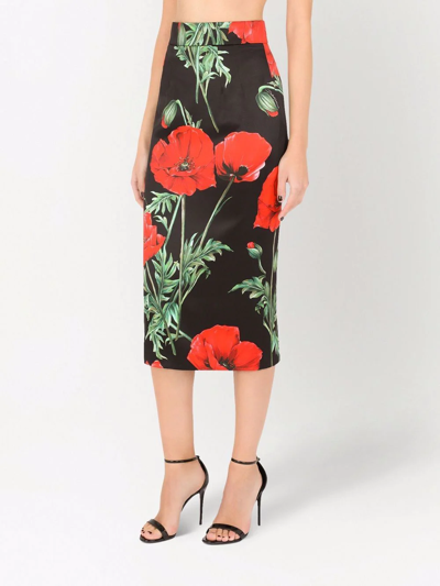 Dolce & Gabbana Printed Stretch-silk Satin Midi Skirt In Black Prt |  ModeSens