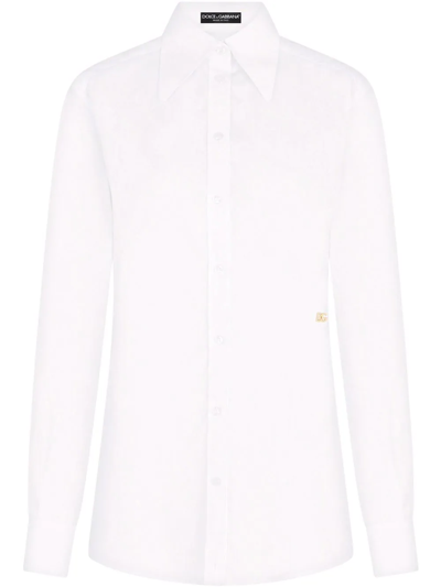 Dolce & Gabbana Cotton Poplin Longline Shirt In White