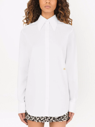 Dolce & Gabbana Cotton Poplin Longline Shirt In White