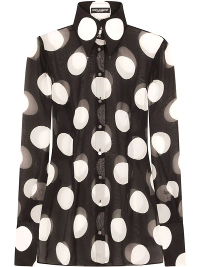 Shop Dolce & Gabbana Polka Dot Silk Shirt In Black