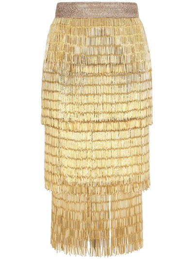 Shop Dolce & Gabbana Crystal-embellished Fringed Skirt In Brown