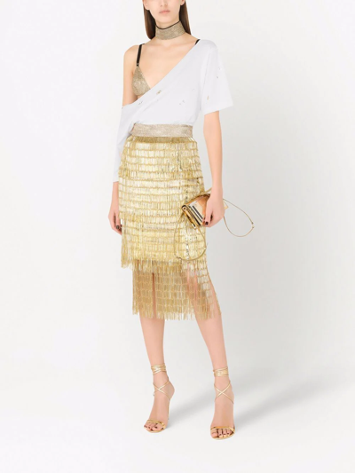 Shop Dolce & Gabbana Crystal-embellished Fringed Skirt In Brown