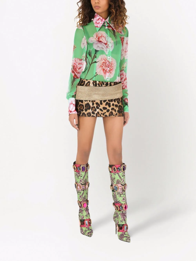 Shop Dolce & Gabbana Floral-print Silk Georgette Shirt In Green