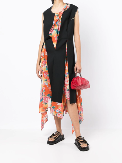 Shop Junya Watanabe Panelled Floral-print Midi Dress In Black