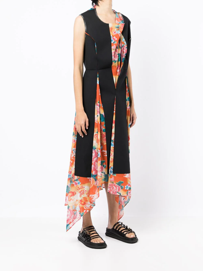 Shop Junya Watanabe Panelled Floral-print Midi Dress In Black