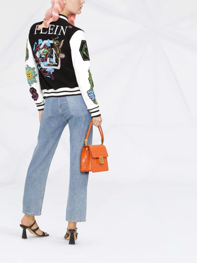 Philipp Plein Embroidered-patches Colour-block Varsity Jacket In Black