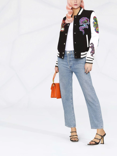 Philipp Plein Embroidered-patches Colour-block Varsity Jacket In Black