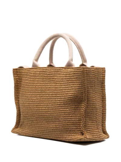 Marni Raffia-effect Canvas Small Tote Bag In Brown