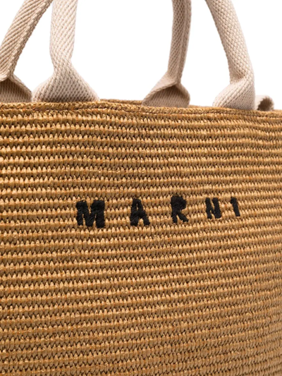 Marni Raffia-effect Canvas Small Tote Bag In Brown