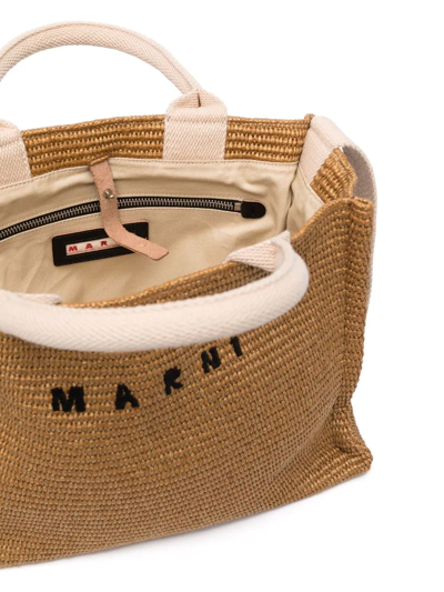 Marni Raffia-effect Canvas Small Tote Bag In Brown