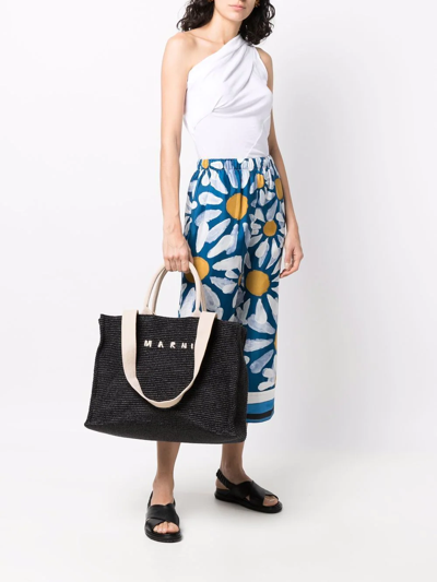 Marni Large Raffia Effect Tote Bag In Black