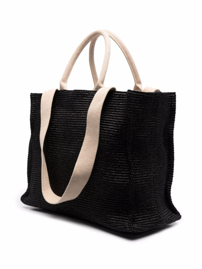 Marni Large Raffia Effect Tote Bag In Black