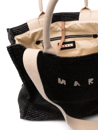 Marni Large Raffia Effect Tote Bag In Black