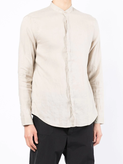 Shop Armani Exchange Band-collar Linen Shirt In Neutrals