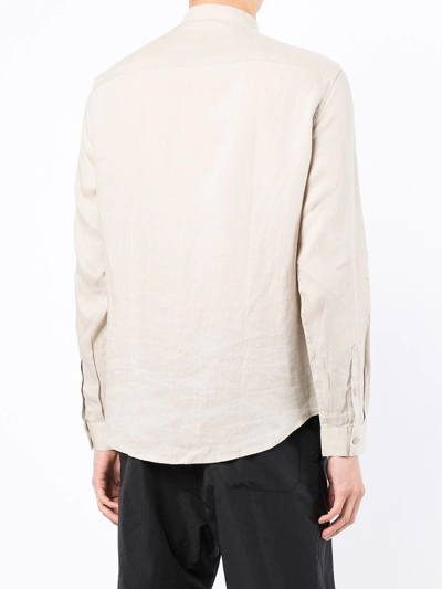 Shop Armani Exchange Band-collar Linen Shirt In Neutrals