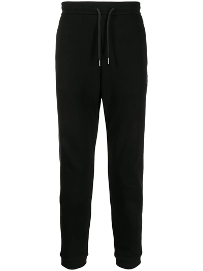 Shop Emporio Armani Embroidered Logo Cotton Track Trousers In Black
